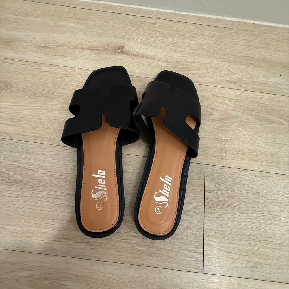 SHEIN Black Open-Toe Slide Sandals for Women
